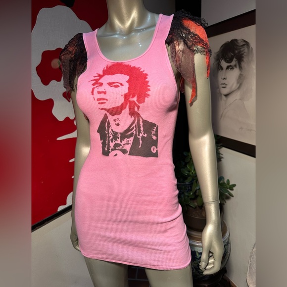 Sid Vicious punk rock Sex Pistols goth rave Harajuku flutter sleeve tanktop m - Picture 6 of 17
